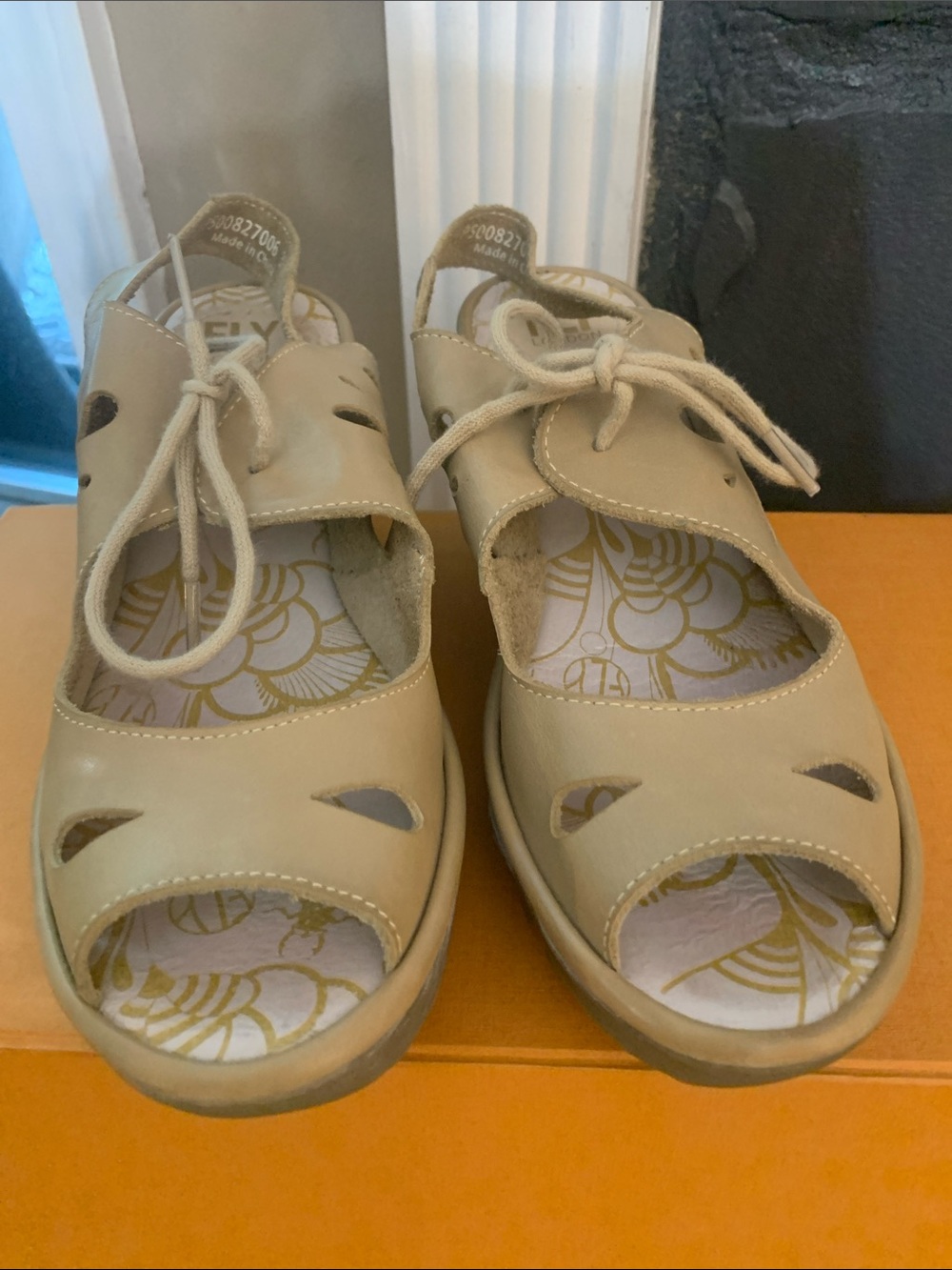 Fly London Beige Open-Toe Cutout Sandals